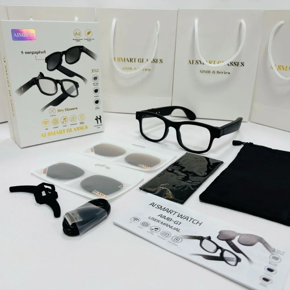 AIMB-G1 Smart Glasses with 8MP Camera 1080p Video Recording Bluetooth Calling